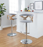 Gardenia Adjustable Barstool - Set of 2 - Chrome Metal, Whitewashed Wood, Oat Fabric