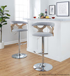 Gardenia Adjustable Barstool - Set of 2 - Chrome Metal, Whitewashed Wood, Oat Fabric