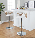 Gardenia Adjustable Barstool - Set of 2 - Chrome Metal, Whitewashed Wood, Cream Fabric