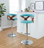 Gardenia Adjustable Barstool - Set of 2 - Chrome Metal, Walnut Wood, Teal Fabric