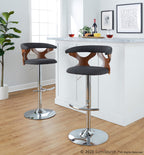 Gardenia Adjustable Barstool - Set of 2 - Chrome Metal, Walnut Wood, Charcoal Fabric