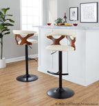 Gardenia Adjustable Barstool - Set of 2 - Black Metal, Walnut Wood, Cream PU
