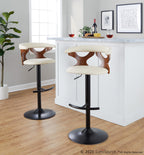 Gardenia Adjustable Barstool - Set of 2 - Black Metal, Walnut Wood, Cream PU