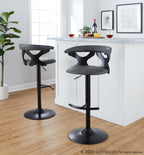 Gardenia Adjustable Barstool - Set of 2 - Black Wood, Black Metal, Grey PU