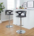 Gardenia Adjustable Barstool - Set of 2 - Black Wood, Chrome Metal, Grey PU