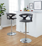 Gardenia Adjustable Barstool - Set of 2 - Black Wood, Chrome Metal, Grey PU