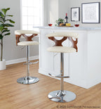 Gardenia Adjustable Barstool - Set of 2 - Chrome Metal, Walnut Wood, Cream PU