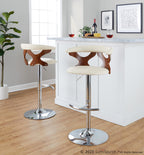 Gardenia Adjustable Barstool - Set of 2 - Chrome Metal, Walnut Wood, Cream PU
