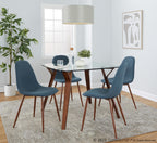Folia Square Pebble Dining Set - 5 Piece - Walnut Wood, Clear Glass, Grey Fabric
