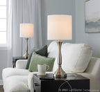 Sawyer 25" Metal Table Lamp With Usb - Set of 2 - Brushed Nickel, White Linen