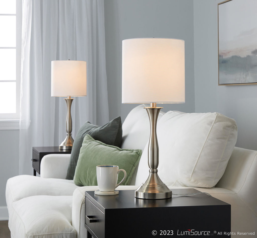 Sawyer 25" Metal Table Lamp With Usb - Set of 2 - Brushed Nickel, White Linen