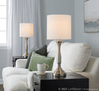 Sawyer 25" Metal Table Lamp With Usb - Set of 2 - Brushed Nickel, White Linen
