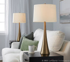 Diana 29" Metal Table Lamp - Set of 2 - Matte Golden Bronze, White Linen