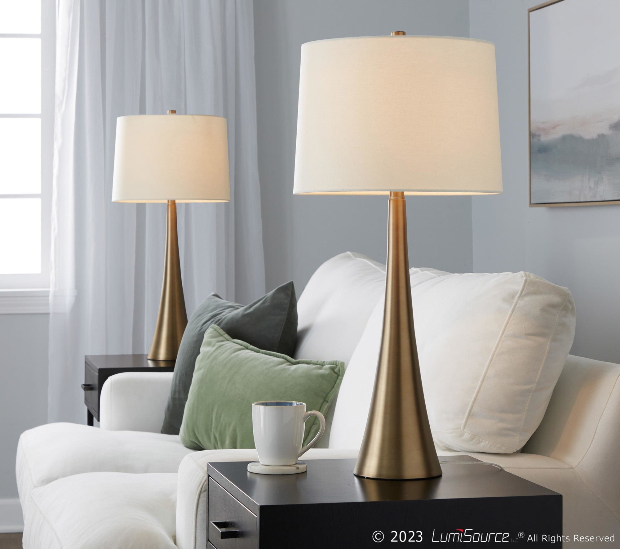 Diana 29" Metal Table Lamp - Set of 2 - Matte Golden Bronze, White Linen