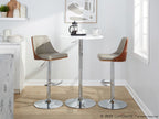 Gianna Adjustable Barstool - Set of 2 - Chrome Metal, Walnut Wood, Light Grey PU
