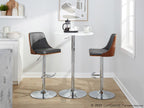 Gianna Adjustable Barstool - Set of 2 - Chrome Metal, Walnut Wood, Grey PU
