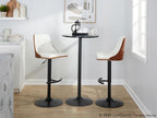 Gianna Adjustable Barstool - Set of 2 - Black Metal, Walnut Wood, White PU