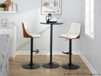 Gianna Adjustable Barstool - Set of 2 - Black Metal, Walnut Wood, White PU