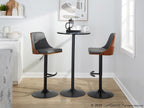 Gianna Adjustable Barstool - Set of 2 - Matte Black Metal, Walnut Wood, Grey PU