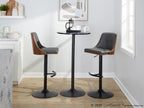 Gianna Adjustable Barstool - Set of 2 - Matte Black Metal, Walnut Wood, Grey PU