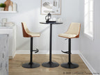 Gianna Adjustable Barstool - Set of 2 - Black Metal, Walnut Wood, Cream PU