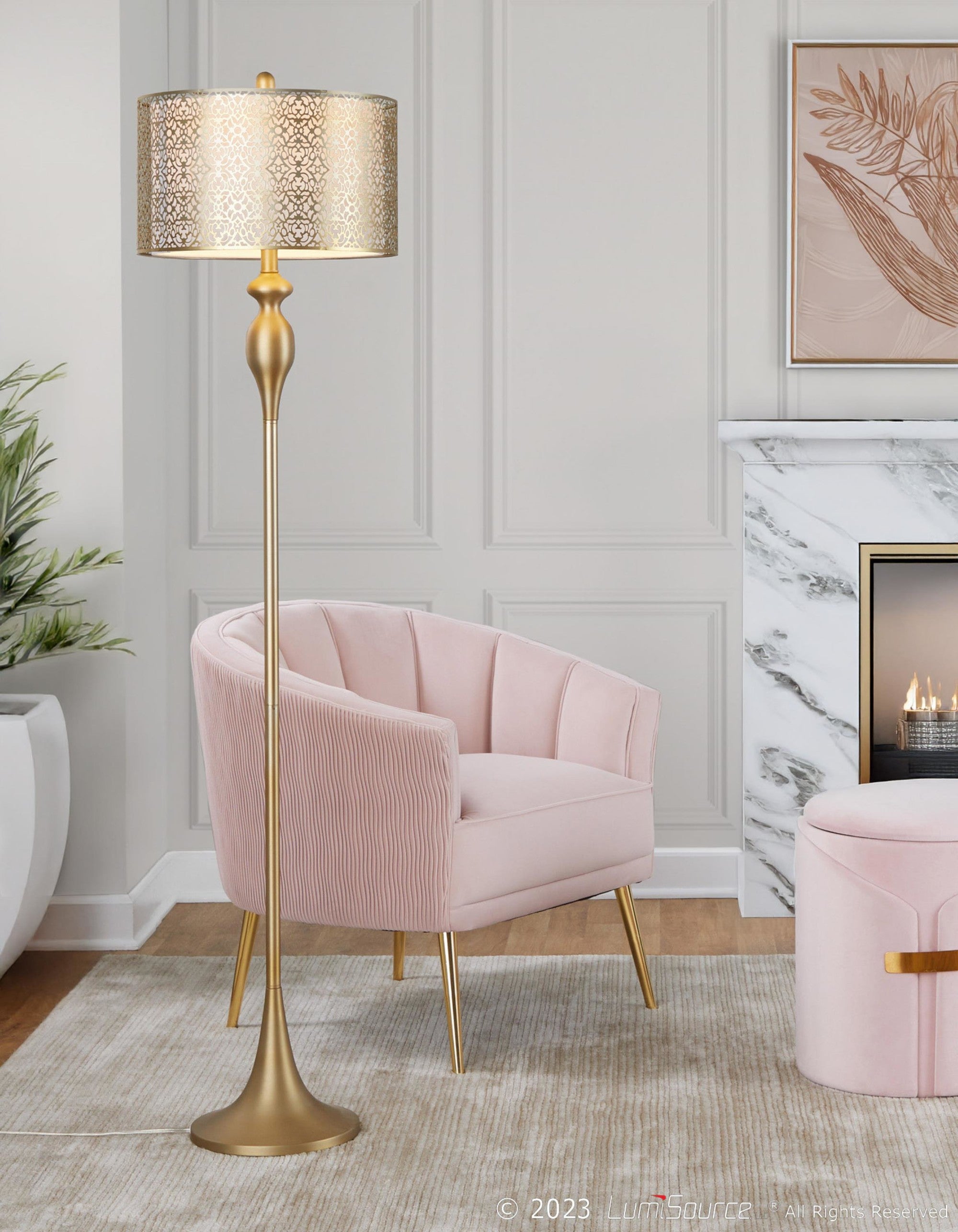 Ashland 63" Metal Floor Lamp - Gold Metal, Off-white Linen