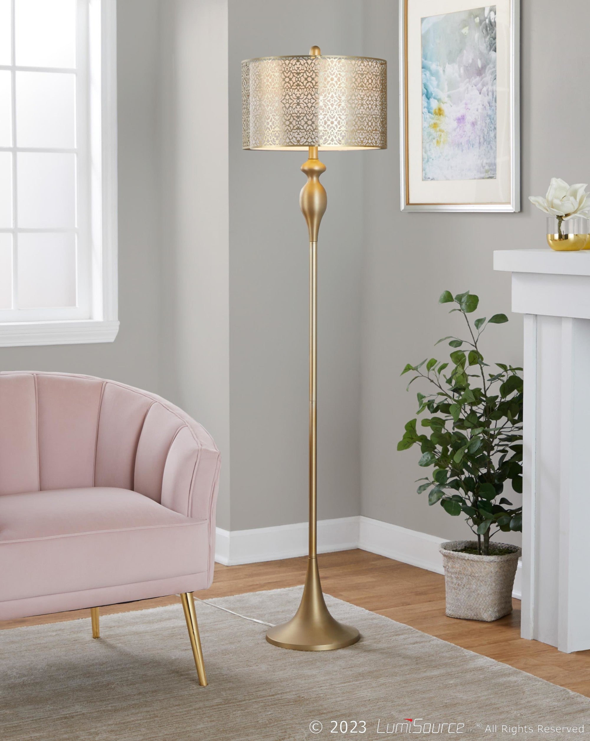 Ashland 63" Metal Floor Lamp - Gold Metal, Off-white Linen
