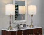 Sawyer 25" Metal Table Lamp With Usb - Set of 2 - Brushed Nickel, White Linen
