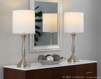 Sawyer 25" Metal Table Lamp With Usb - Set of 2 - Brushed Nickel, White Linen