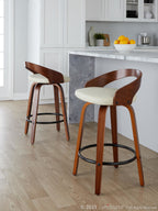 Grotto 26" Fixed-Height Counter Stool - Set of 2 - Walnut Wood, Black Metal, Cream PU
