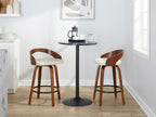 Grotto 26" Fixed-Height Counter Stool - Set of 2 - Walnut Wood, Black Metal, Cream PU