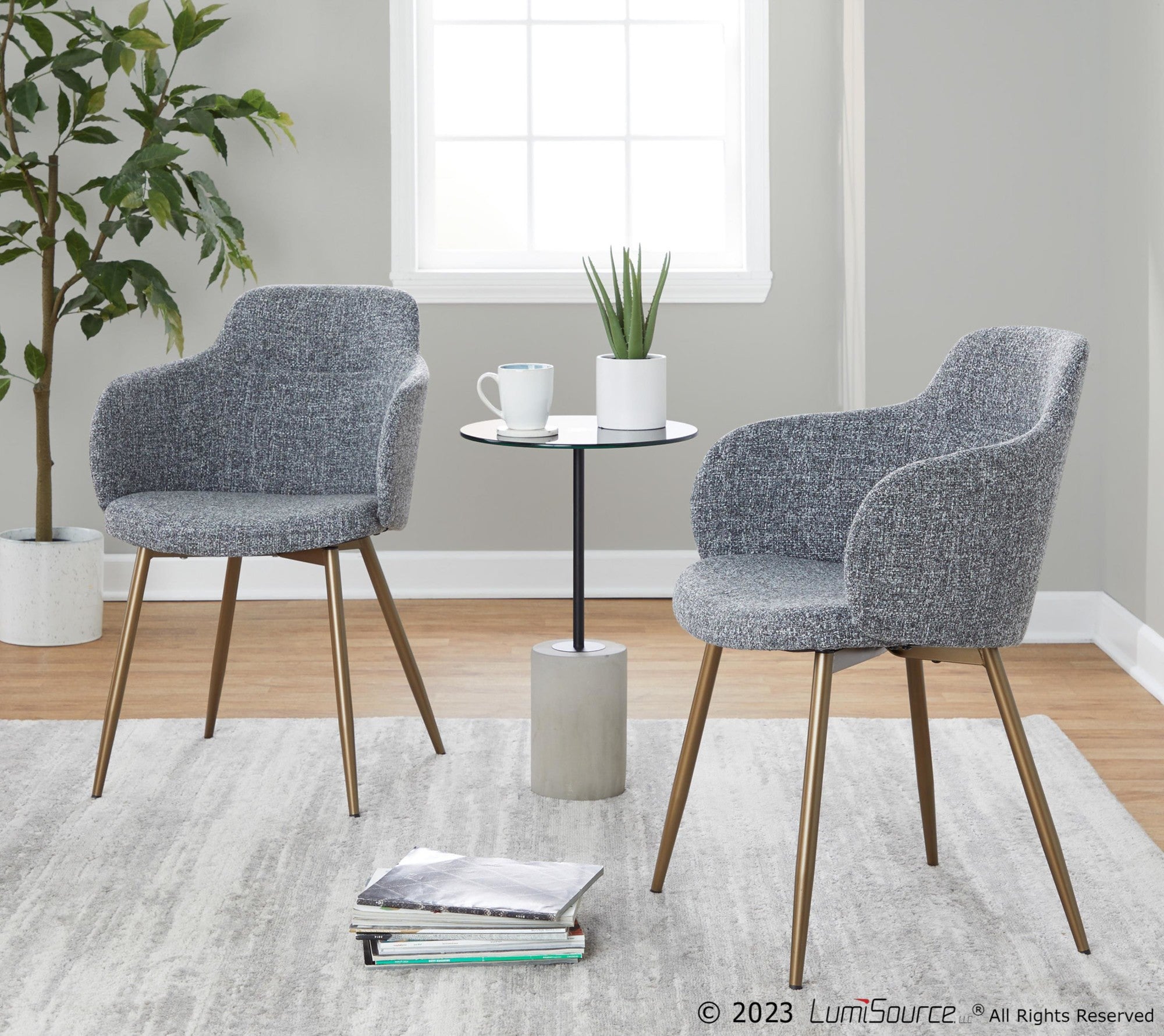 Boyne Chair - Set of 2 - Antique Copper Metal, Dark Grey Fabric