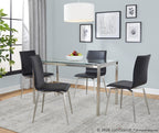 Fuji-mason Upholstered Swivel Dining Set - 5 Piece - Brushed Stainless Steel, Clear Glass, Black PU
