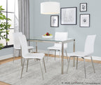 Fuji-mason Upholstered Swivel Dining Set - 5 Piece - Brushed Stainless Steel, Clear Glass, White PU