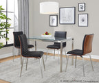 Fuji-mason Swivel Dining Set - 5 Piece - Brushed Stainless Steel, Clear Glass, Walnut Wood, Black PU