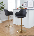 Boyne Adjustable Barstool - Set of 2 - Gold Metal, Black PU