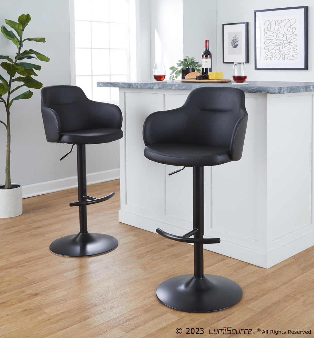 Boyne Adjustable Barstool - Set of 2 - Black Metal, Black PU