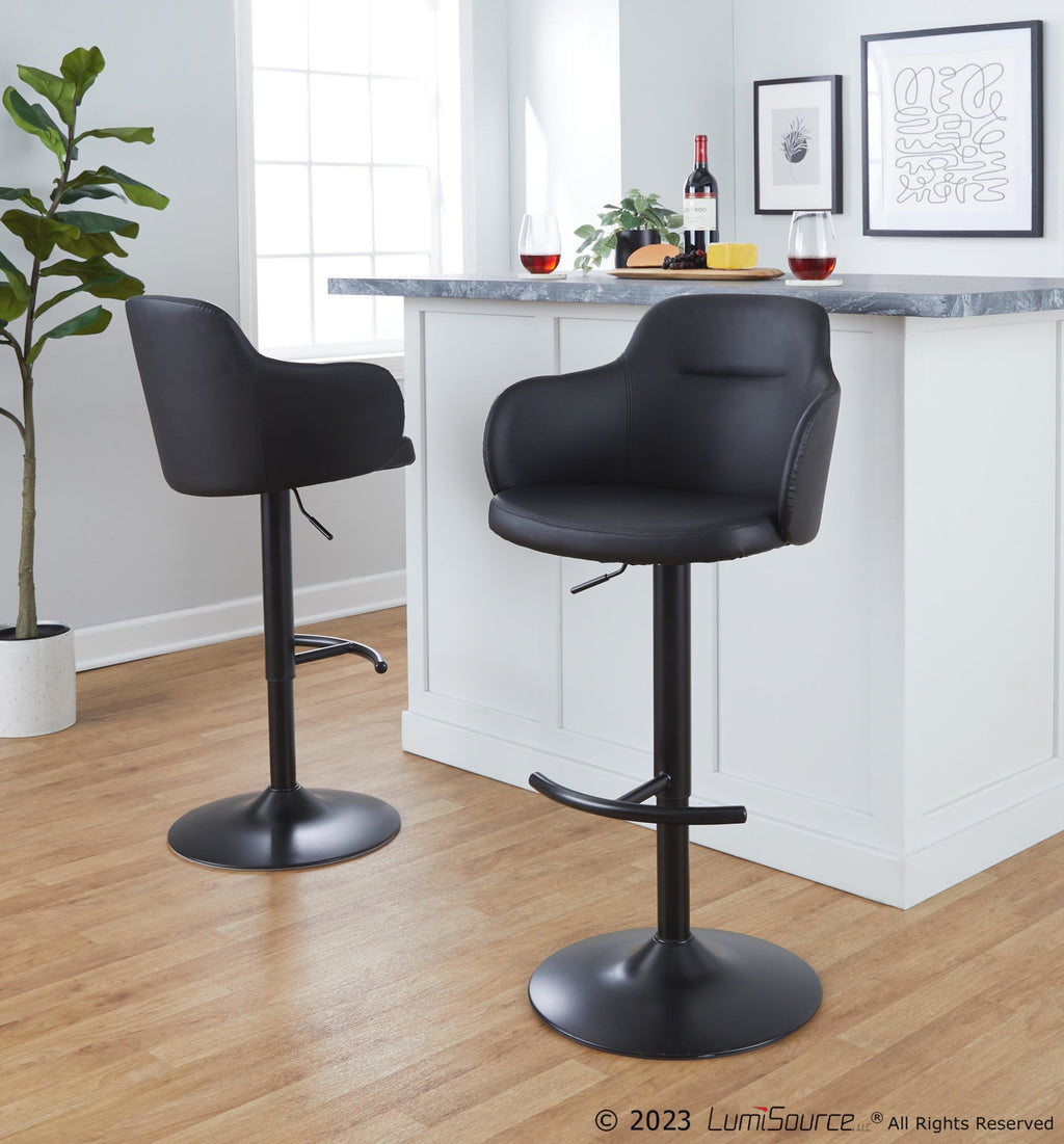 Boyne Adjustable Barstool - Set of 2 - Black Metal, Black PU
