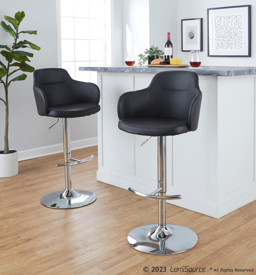 Boyne Adjustable Barstool - Set of 2 - Chrome Metal, Black PU