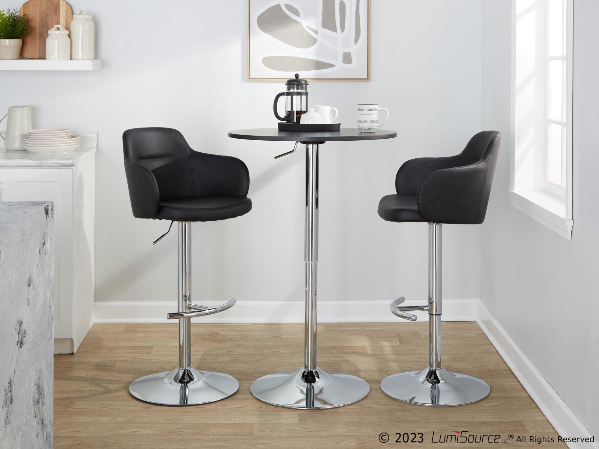 Boyne Adjustable Barstool - Set of 2 - Chrome Metal, Black PU