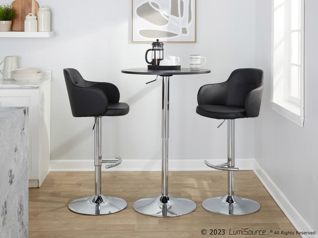 Boyne Adjustable Barstool - Set of 2 - Chrome Metal, Black PU