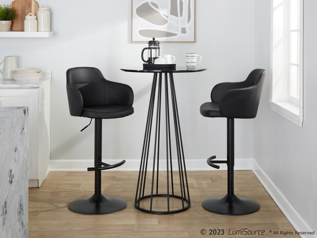 Boyne Adjustable Barstool - Set of 2 - Black Metal, Black PU