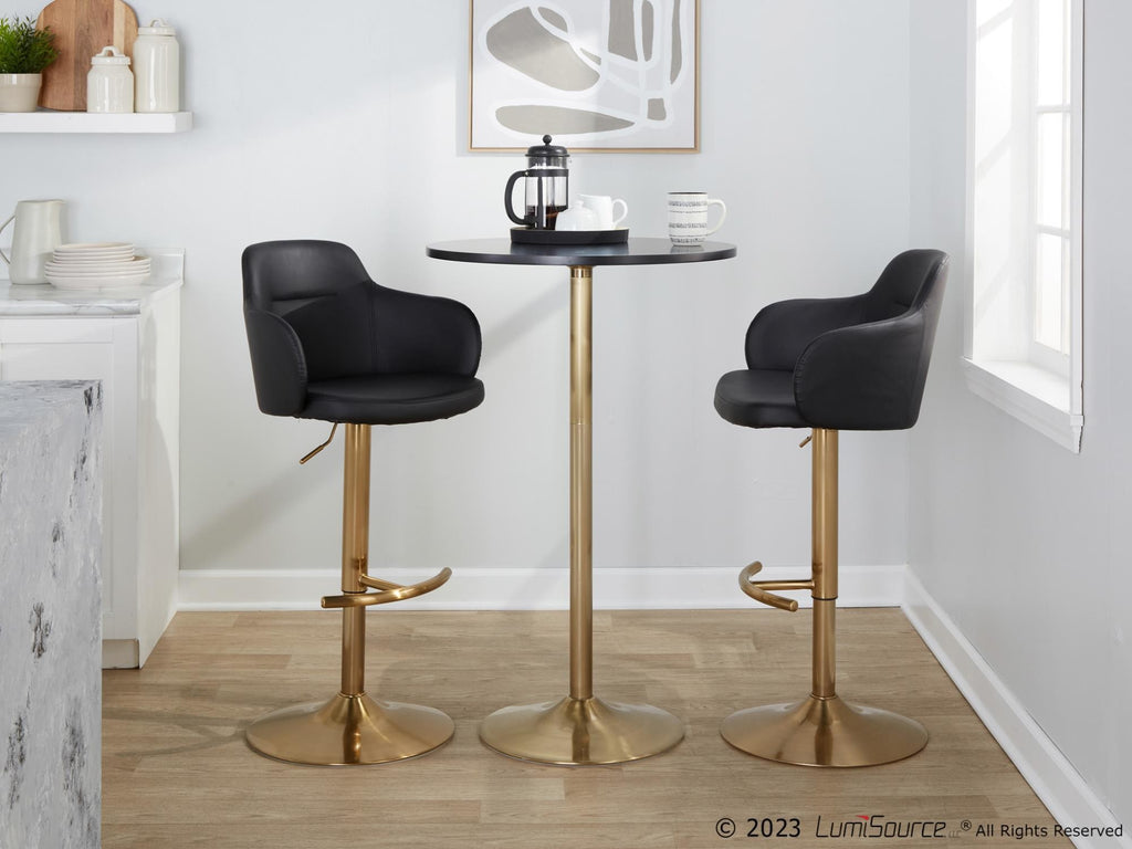 Boyne Adjustable Barstool - Set of 2 - Gold Metal, Black PU