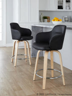 Boyne 24" Fixed-Height Counter Stool - Set of 2 - Natural Wood, Black PU, Chrome Metal