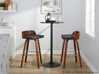 Maya 30" Fixed-Height Barstool - Set of 2 - Chrome Metal, Walnut Wood, Charcoal Fabric
