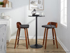 Maya 30" Fixed-Height Barstool - Set of 2 - Chrome Metal, Walnut Wood, Charcoal Fabric