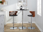Cosi Adjustable Barstool - Set of 2 - Chrome, Walnut Wood, Charcoal Fabric