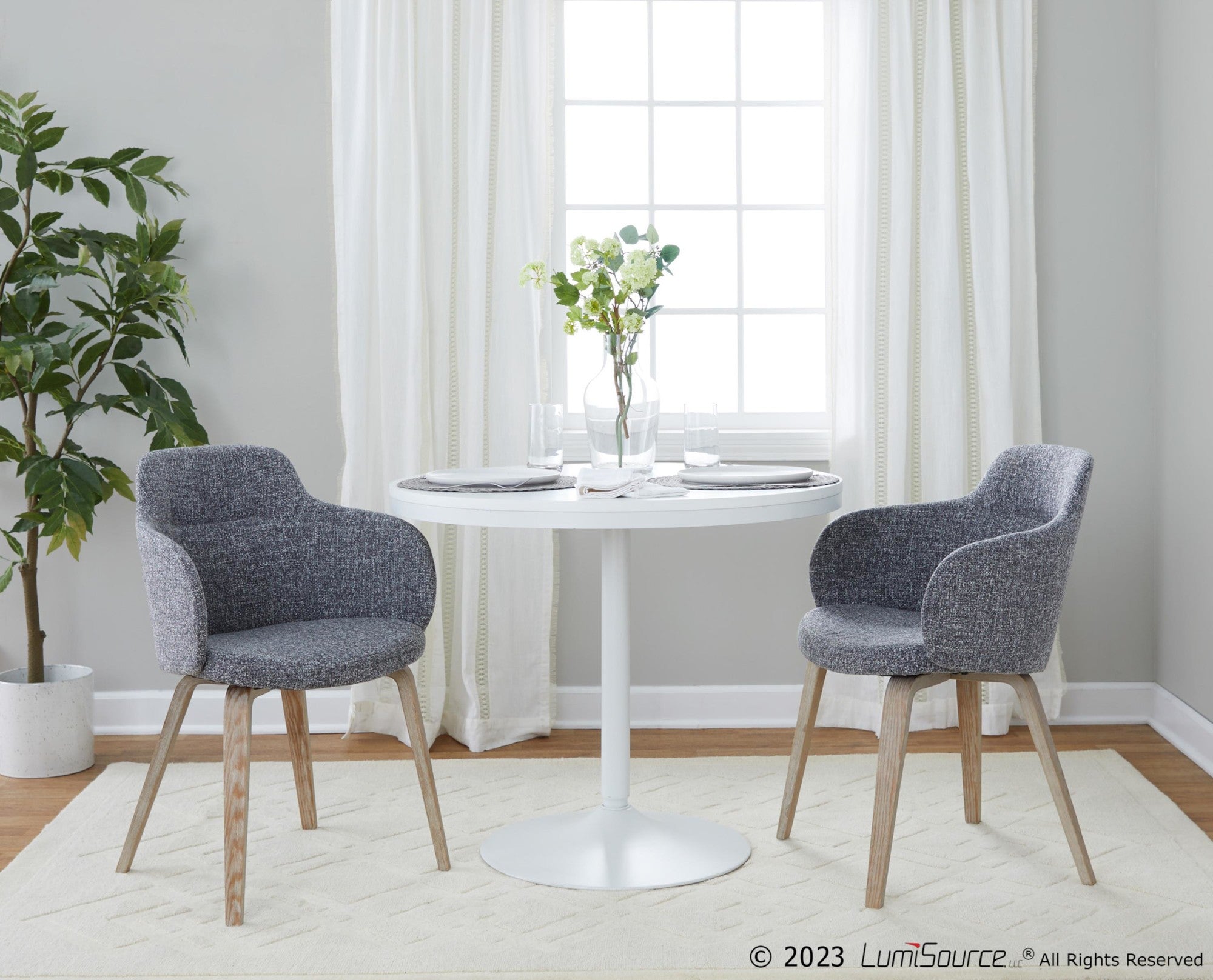 Boyne Chair - Set of 2 - Whitewashed Wood, Dark Grey Noise Fabric