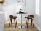 Maya 24" Fixed-Height Counter Stool - Set of 2 - Chrome Metal, Walnut Wood, Charcoal Fabric
