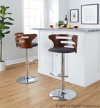 Cosi Adjustable Barstool - Set of 2 - Chrome, Walnut Wood, Charcoal Fabric